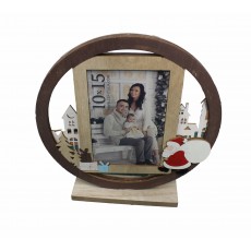 Christmas "Elva" Wooden Round 4x6 Photo Frame - Brown